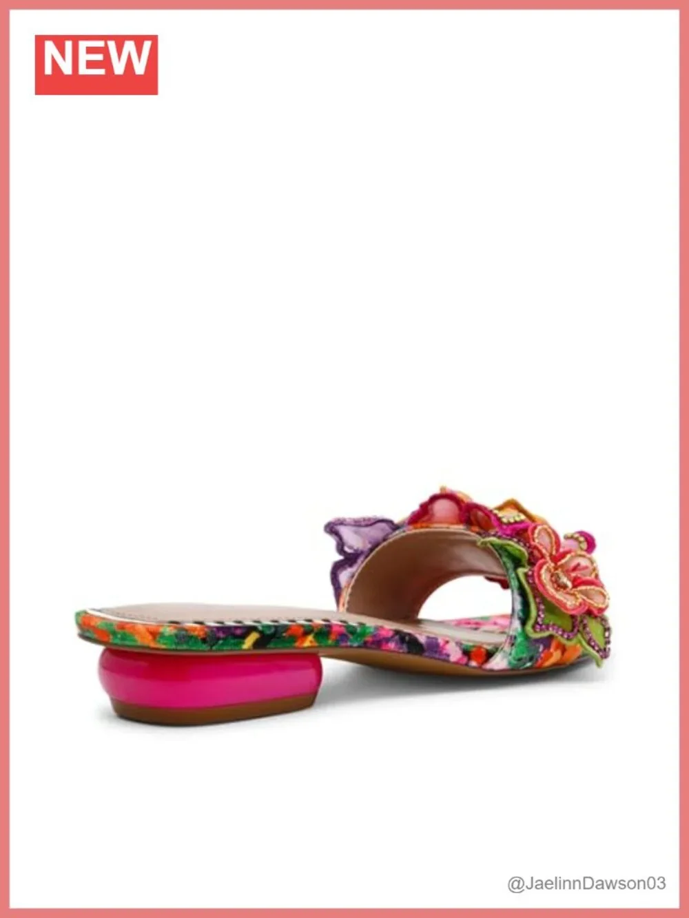 Slide Sandal with Flower Embellishments, Manmade Upper, Kitten Heel, Slip On